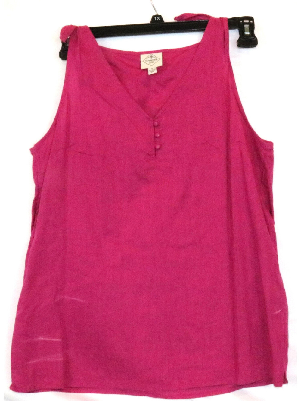 St John's Bay Tank Top Women's M Medium Pink Tie Shoulder V-Neck Spring Summer